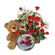 The Best Gift. A basket arrangement of red roses with greens, cute teddy bear and a box of finest cookies.