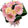 Pastelle. Round bouquet of gerberas and roses in soft pastel-and-pink colors.