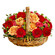 Chianti. The captivating beauty of this sophisticated arrangement of peach roses, red carnation and red gerberas with green fillers in a wicker basket will be an outstanding present!